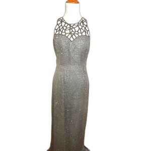 VTG Scala Beaded Gown Glam Formal Evening Wear Event size XL Silver Gray Silk